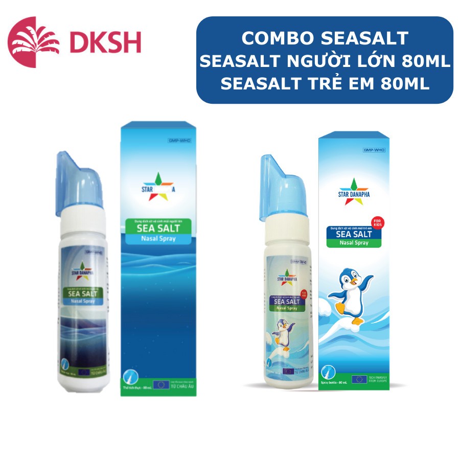 Combo Dung dịch vệ sinh mũi Natri Clorid 0.9% 30ML và nước muối người lớn Sea Salt STAR DANAPHA 80ML/Chai