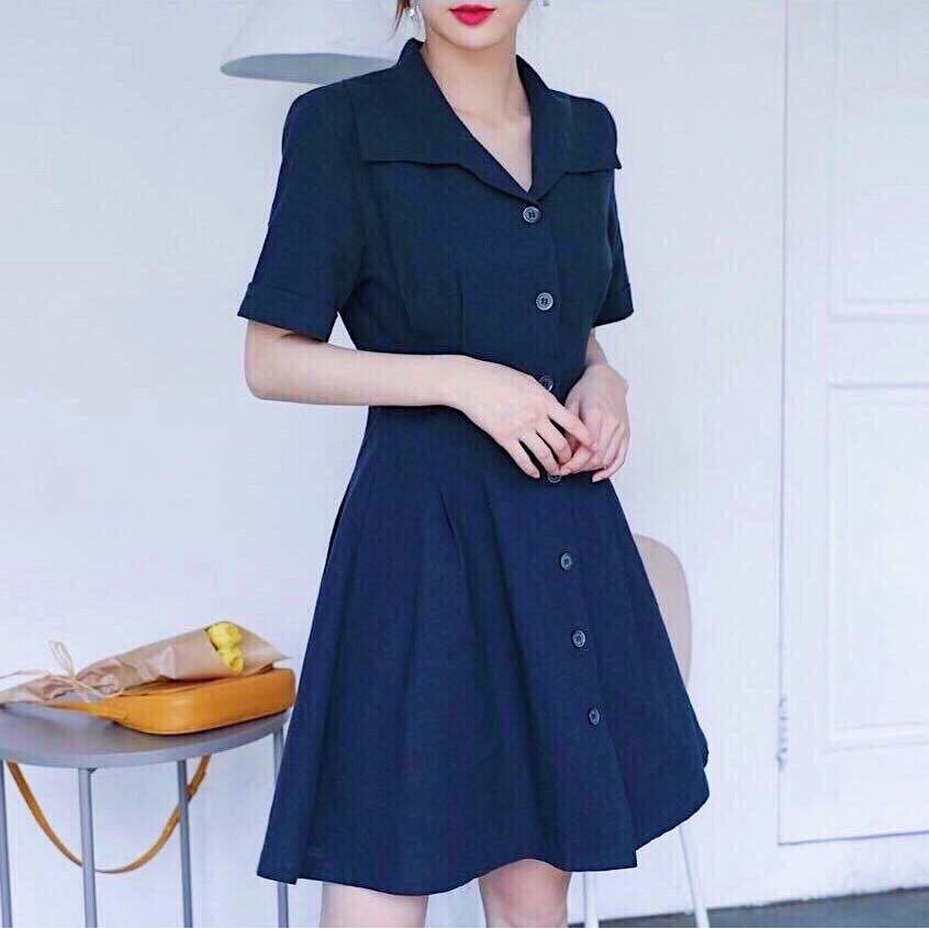 Đầm Nữ Xanh Than Cổ Đức Xòe (KÈM ẢNH THẬT)