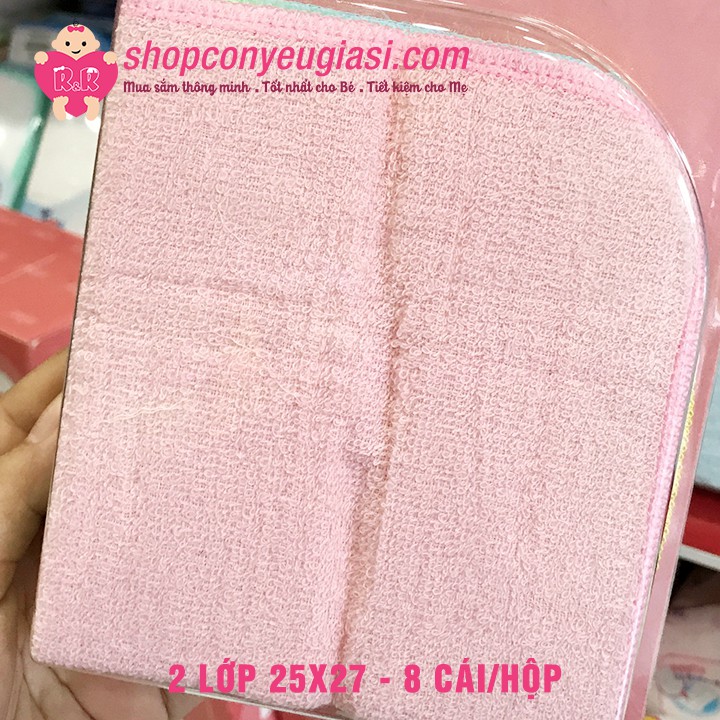 Khăn Sữa Aiko Cao Cấp 2 Mặt 25x27cm Siêu Mềm Siêu Thấm - 8 Cái/Hộp