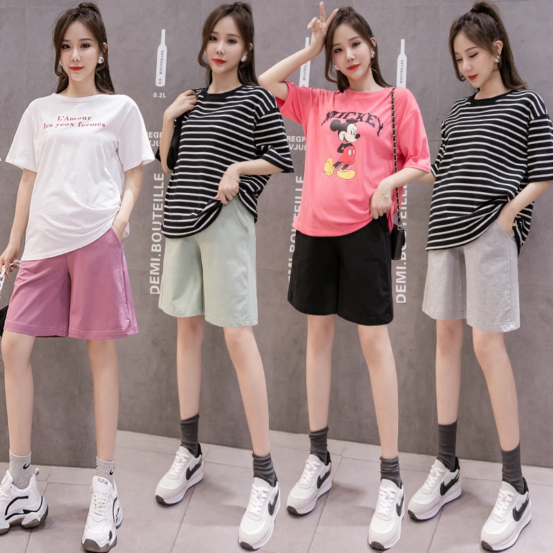 Quần short đơn giản thiết kế lưng cao co giãn cho bà bầu