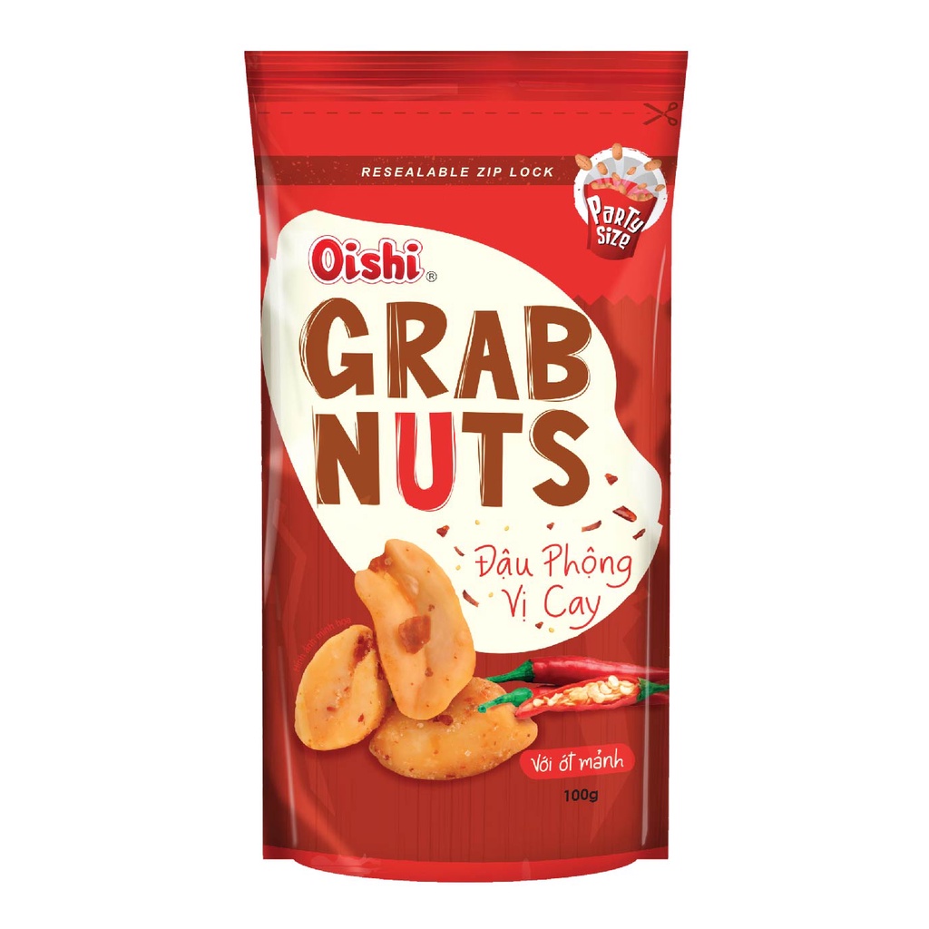 Combo 20 gói Oishi Đậu Phộng Vị Cay Grab Nuts (100g/gói)