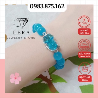 Vòng đá mix tỳ hưu bọc bạc và 2 bi kim tiền bạc ta 925 màu xanh dương/đen/trắng, vòng tay đá phong thủy Lera