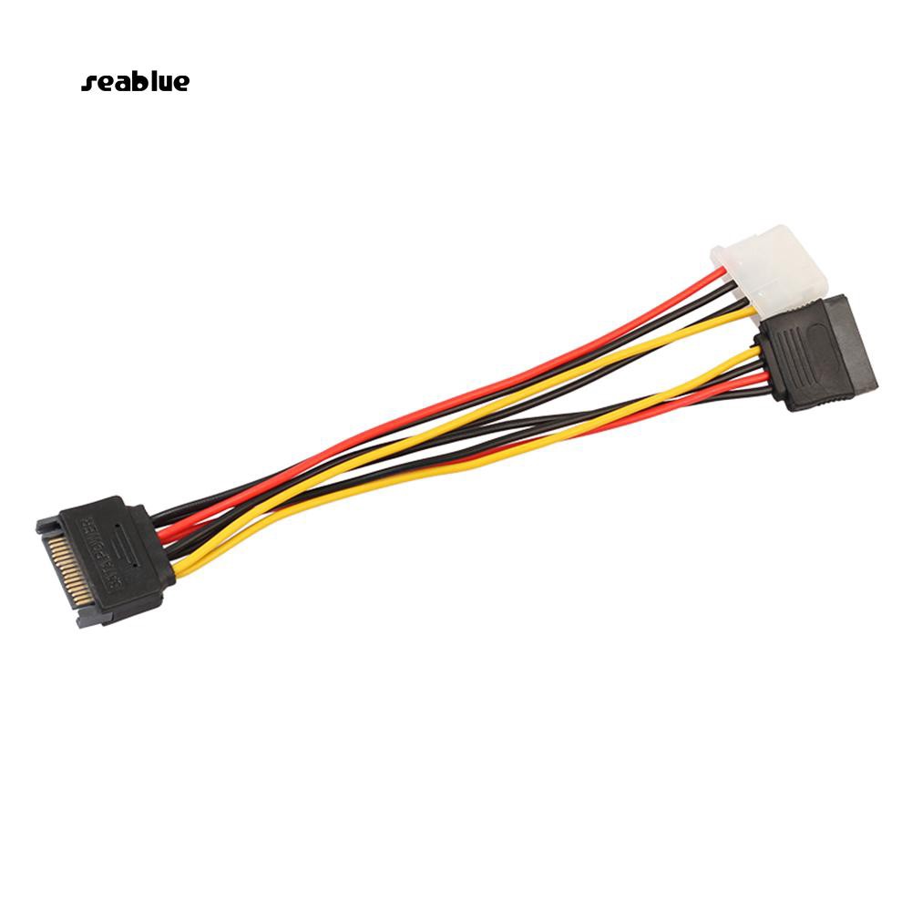 Dây Cáp Nối Nguồn Sata 15pin Sata Male Sang 4pin Ide Molex Female + 15pin Sata Female