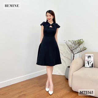 Đầm cổ xoắn khoét ngực tay cánh dơi bemine mt5141den