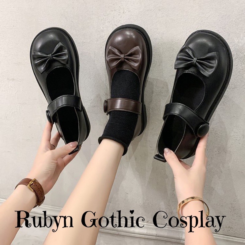 [CÓ SẴN]  Giày Búp Bê Lolita Đính Nơ Xinh Xắn ( Size 35 - 40 ) Màu Nâu và Đen