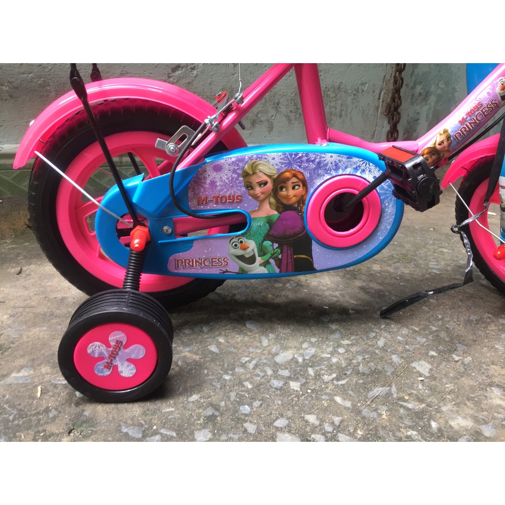 Xe đạp công chúa màu hồng cho bé 2-3-4-5-6 tuổi bánh 12 / 14 inch kèm 2 bánh phụ và kèn
