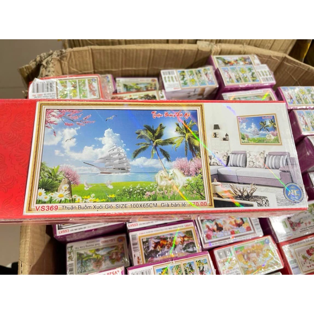 Tranh đính đá thuận buồm xuôi gió KT:100x65cm. Tranh gắn đá tự làm.