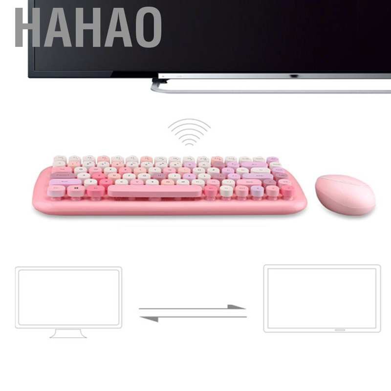 Hahao Wireless Keyboard Mouse Set Mini Mixed Colors Round Keycap Office Supplies