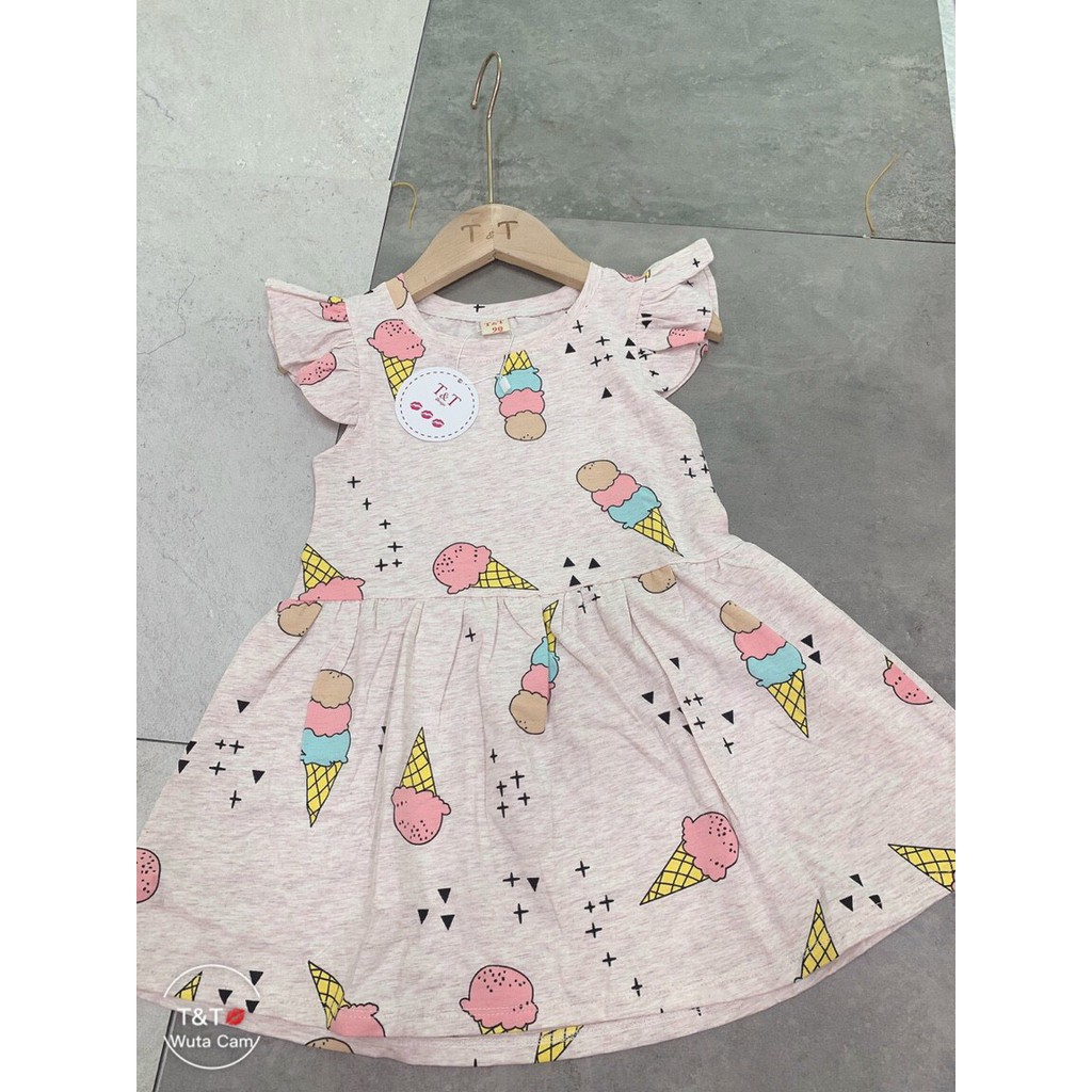 Váy bé gái ngắn tay chất cotton co giãn in hình cây kem đáng yêu