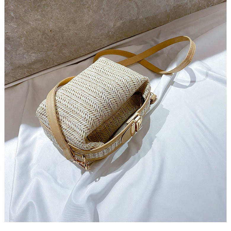 Túi xách tay nữ chữ nhật đeo chéo 1 vai có chốt nắp mới vải xô rơm cao dệt cấp Hàn Quốc đi làm đi biển SM333 Herbagstore