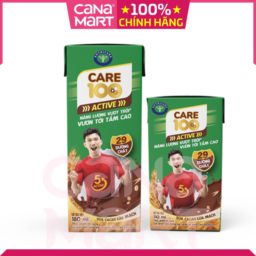 Thùng sữa nước ca cao lúa mạch Care 100 Active phát triển chiều cao, tăng đề kháng cho trẻ từ 3 tuổi (48 hộp x 110m)