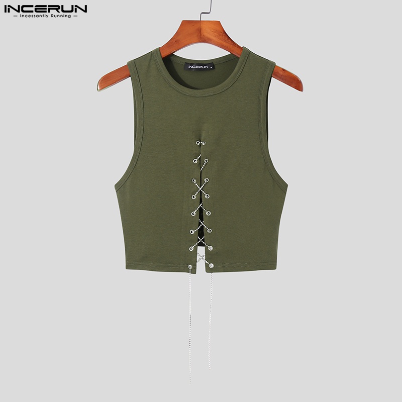 Áo croptop INCERUN sát nách màu trơn phối dây cột 3 màu sắc lựa chọn cho nam