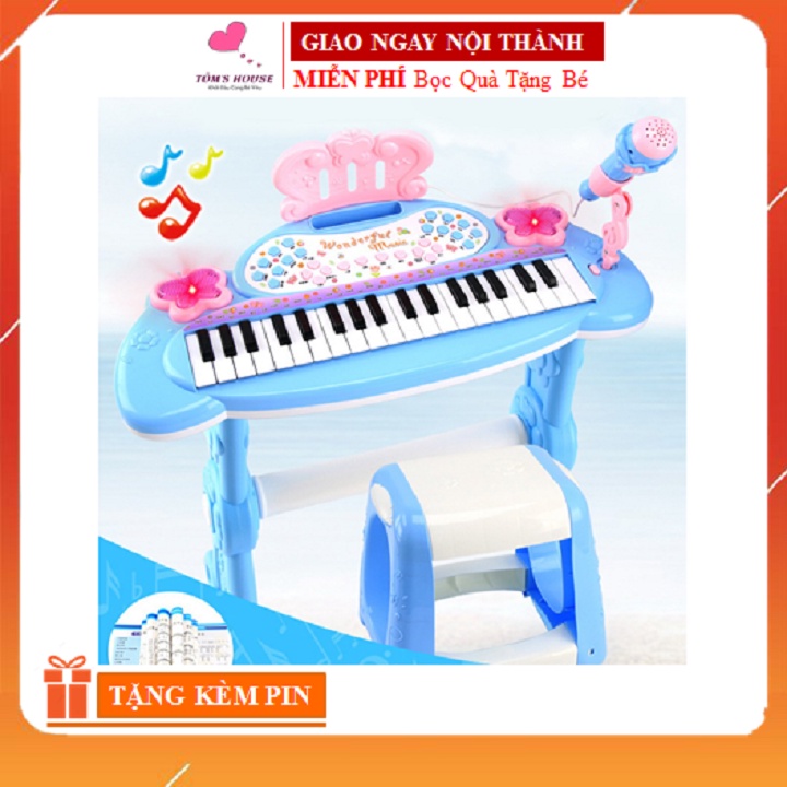 Đàn Piano Cho Bé Kèm Mic Thu Âm Có Kết Nối Điện Thoại Bản Tiếng Anh Cao Cấp (có ghế ngồi cho bé)