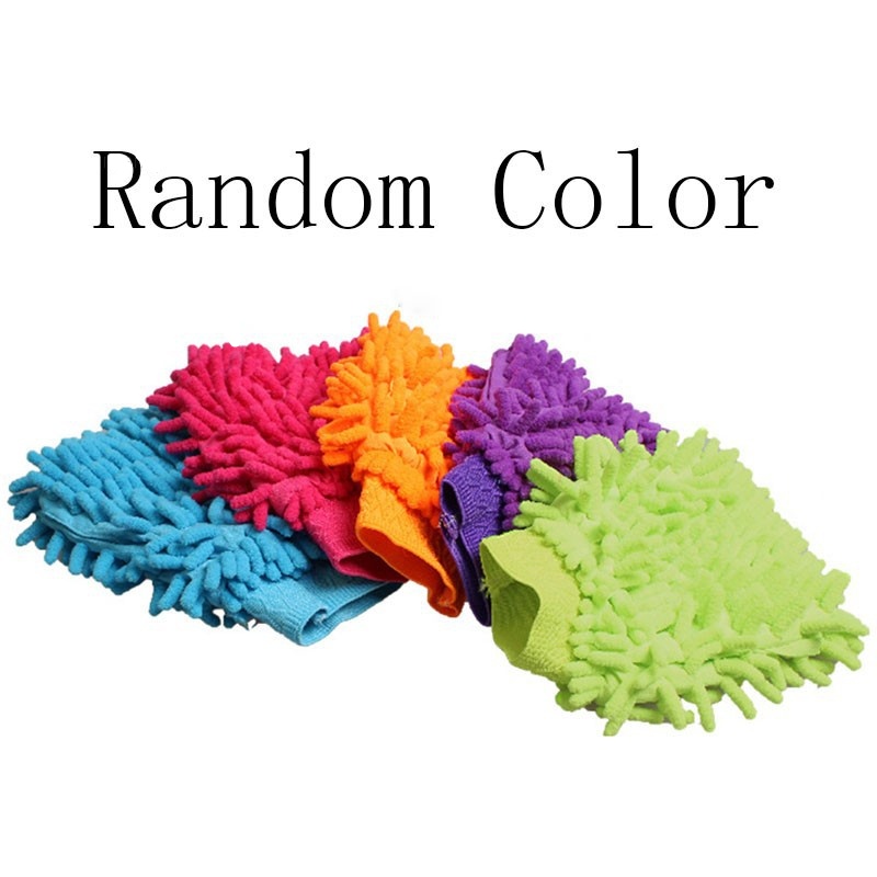 [Random Color] 2 In 1 Ultrafine Fiber Chenille Car Motorcycle Cleaning Wash Glove