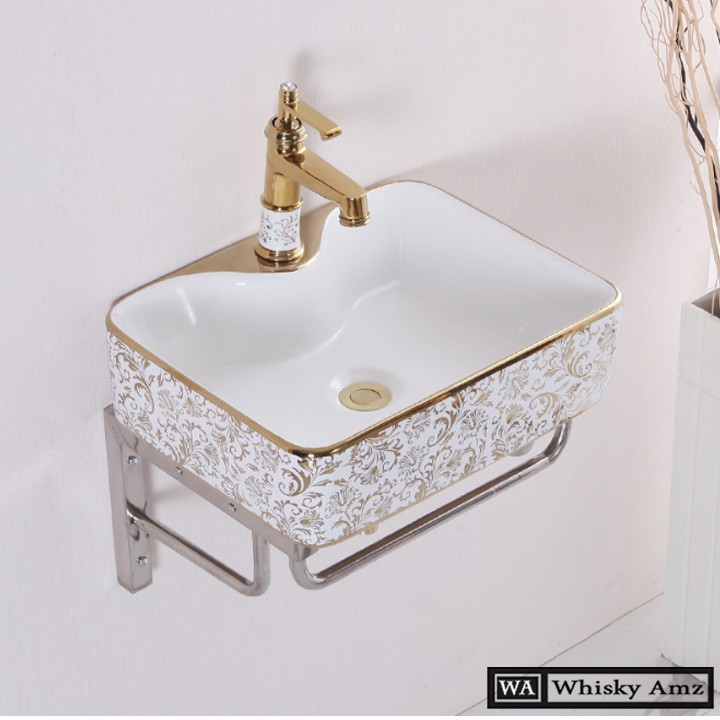 Chậu lavabo sứ hoa văn mạ vàng, chậu rửa mặt bàn đá, men đẹp -  BẢO HÀNH 10 NĂM , Hàng chuẩn xịn