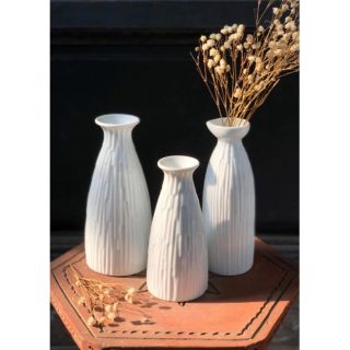 Bình hoa - Lọ hoa sứ Bát Tràng - Lọ hoa trắng bát tràng sét 3 lọ