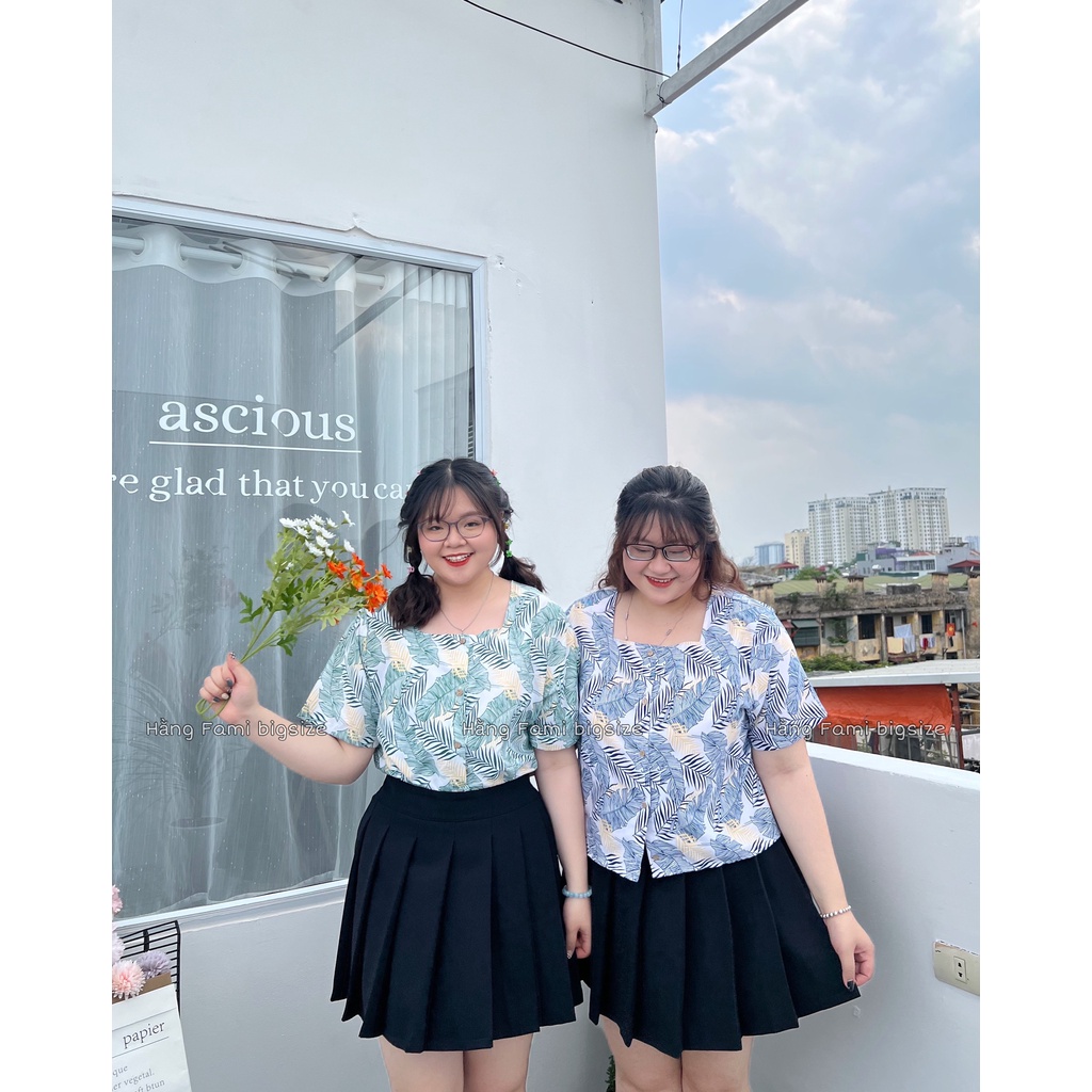 áo sơ mi cổ vuông tay cộc hình lá bigsize (62kg -98kg) (A419) [ Hằng Fami bigsize]
