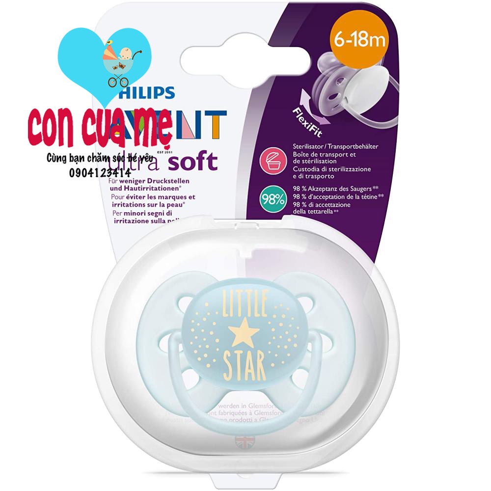 [Chính hãng Mẫu mới 2022] Ty ngậm siêu mềm Avent Ultra Soft vỉ đơn cho bé 0-6 và 6-18 tháng