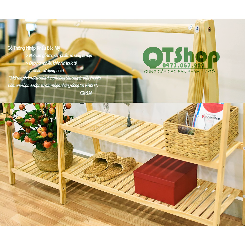 Kệ treo quần áo chữ A đôi-  Gỗ Thông Mỹ Nhập Khẩu - A Hanger 2 in 1 Phong Cách Hàn Quốc