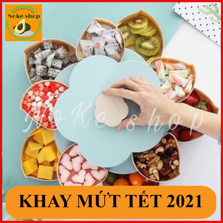 Hộp đựng bánh kẹo tết đa năng 2 tầng, KHAY BÁNH KẸO TẾT XOAY, KHAY ĐỰNG BÁNH KẸO TẾT XOAY 2 TẦNG 2021