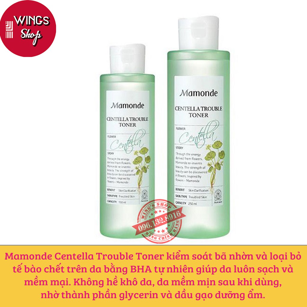 Nước Hoa Hồng Chiết Xuất Rau Má Kiểm Soát Dầu, Ngăn Ngừa Mụn Mamonde Centella Trouble Toner 250ml