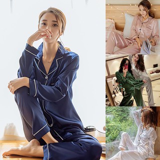 Bộ Pijama Lụa Dài Tay Gợi Cảm Cho Nữ