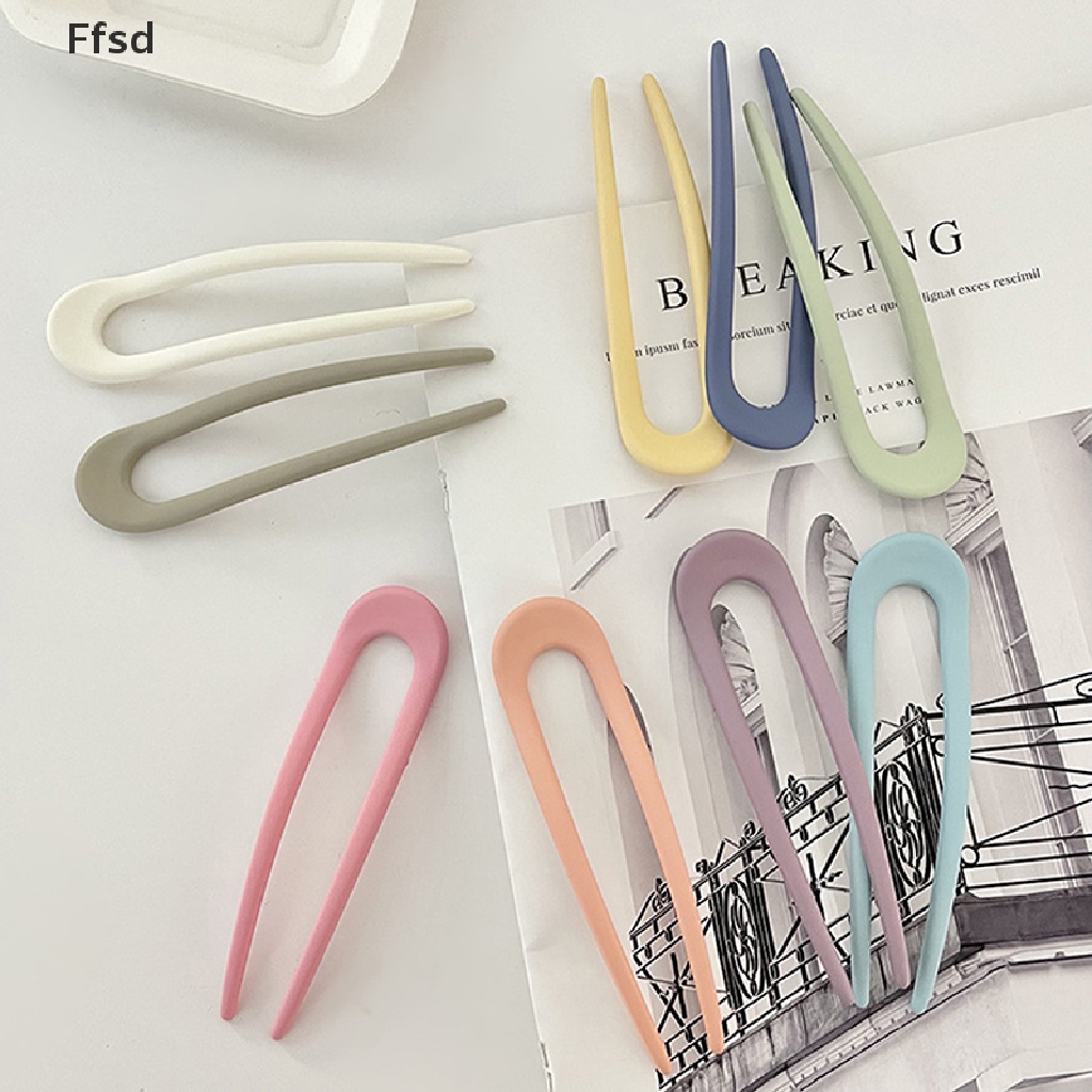 1 Kẹp Tóc Nhựa Hình Chữ U Màu Trơn Đơn Giản Thời Trang Cho Nữ