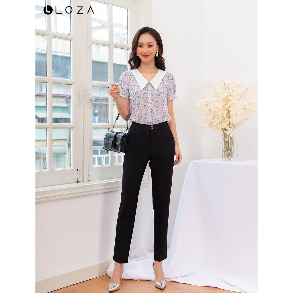 [Mã FASHIONMALLT4 giảm 15% đơn 150k] Áo sơ mi nữ LOZA họa tiết hoa nhí cổ lá - LS1446