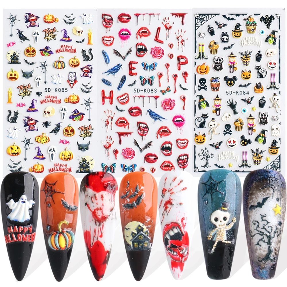 [Hàng mới về] Nhãn dán trang trí móng tay hình đầu lâu / hoa 3D DIY cho nữ