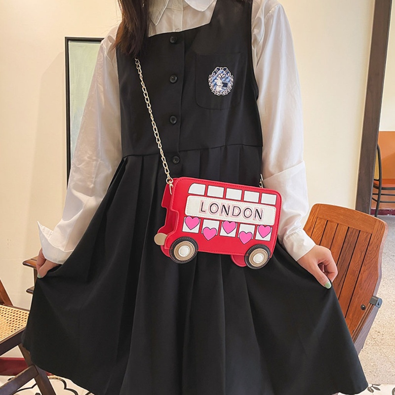 Túi Đeo Chéo Giả Da Thêu Hình Xe Buýt Đáng Yêu Dành Cho Nữ