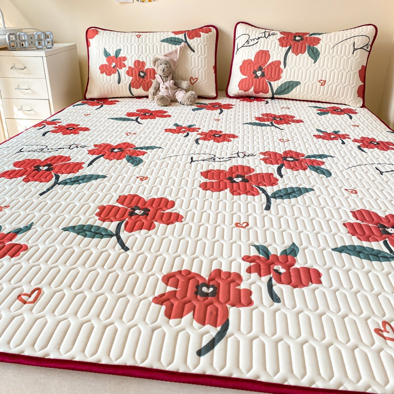 Bộ Thảm Lót Giường Ba Món Bằng Cao Su Lụa Mát Có Thể Giặt Sạch