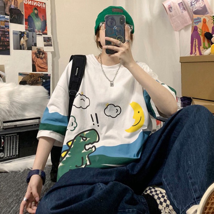 ⚡𝐅𝐫𝐞𝐞𝐬𝐡𝐢𝐩⚡ Áo Thun Tay Lỡ Oversize Phông - Form Rộng Dáng Unisex - Ulzzang Hình Khủng Long