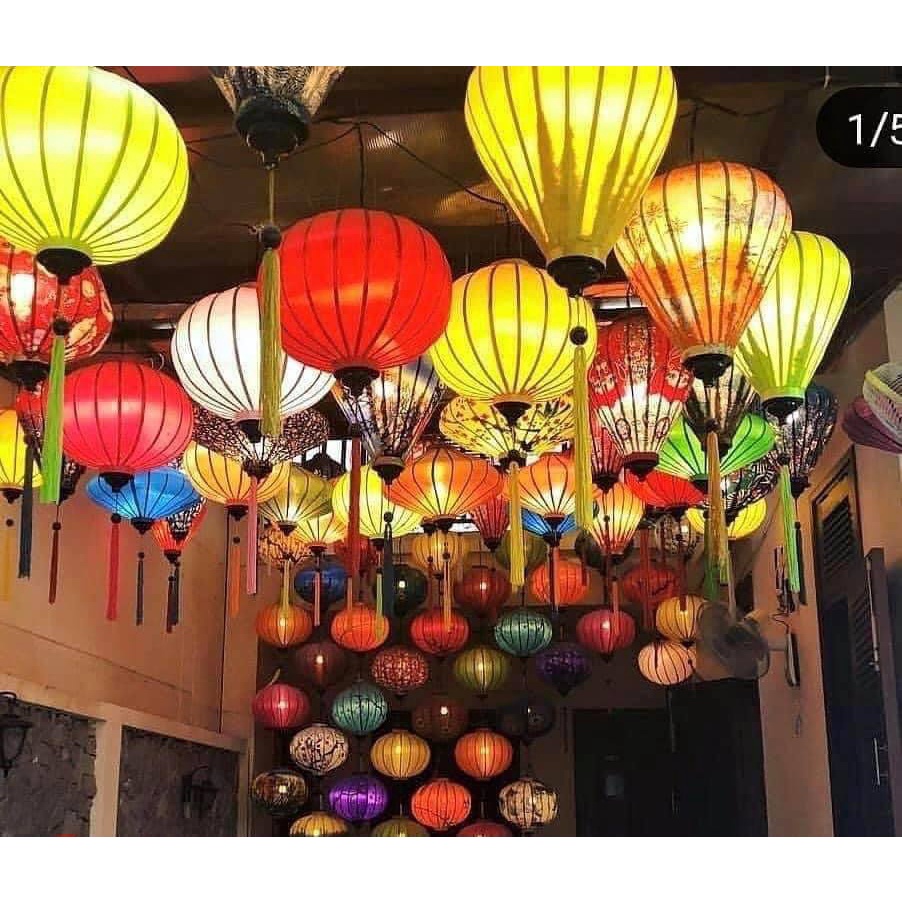 Lồng đèn Hội AN vãi lụa, gấm hình tỏi size 20CM, 30cm Siêu Sang - Dung Trang Trí Nhà cửa Đền Chùa, Nhà Hàng, Khách Sạn.