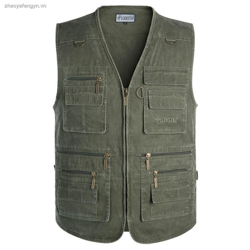 Áo khoác ghi lê cotton nhiều túi thời trang xuân thu dành cho nam trung niên