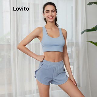 Quần Short Mặc Ở Nhà Lovito Túi 2 Trong 1 Eo Co Giãn Tự Nhiên Dáng Rộng Màu Trơn Đơn Giản L03047 (Màu Xanh Dương)