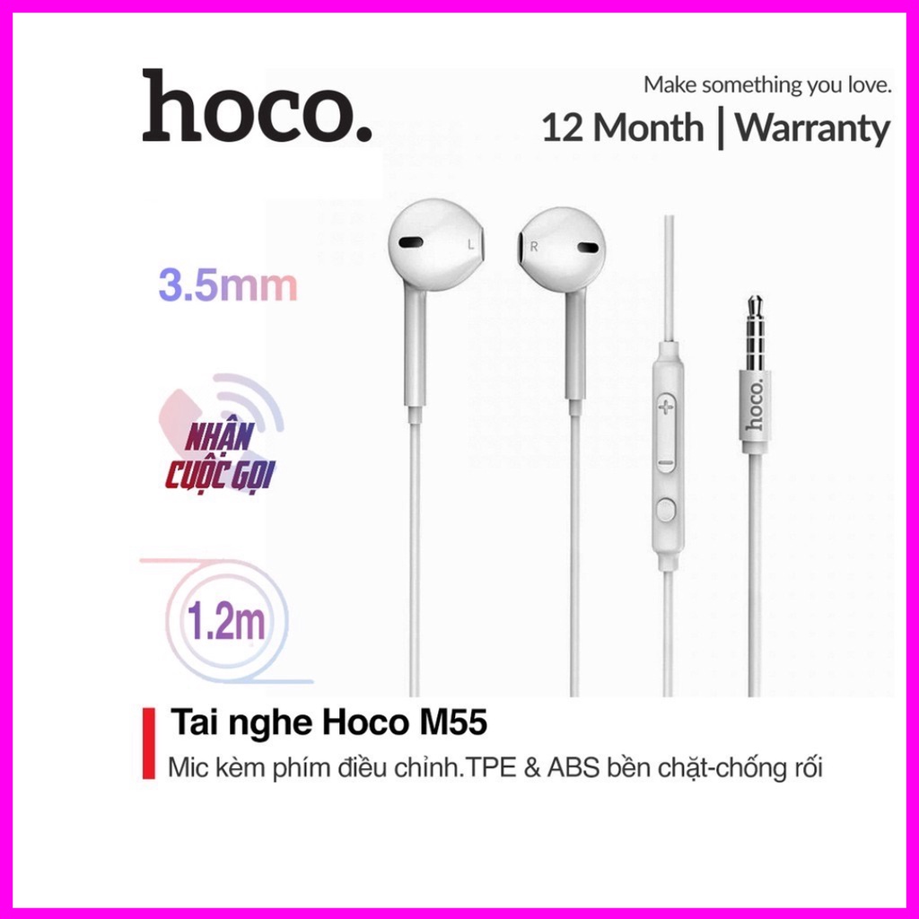 Tai Nghe Chính Hãng Hoco M55. Jack 3.5mm Dành cho Smart Phone. Có Míc Đàm Thoại (BẢO HÀNH 1 NĂM)