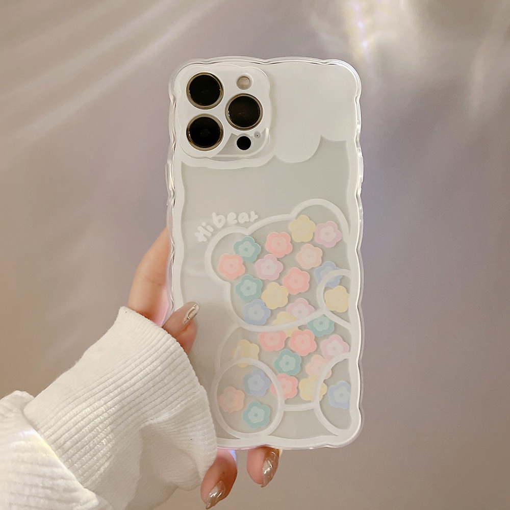 Ốp lưng iphone Hoa Viền Gấu Trắng Hi Bear 14Pro/13promax/13pro/13/12promax/12pro/12/7plus/8plus/11/11promax/x/xs/xsmax/7