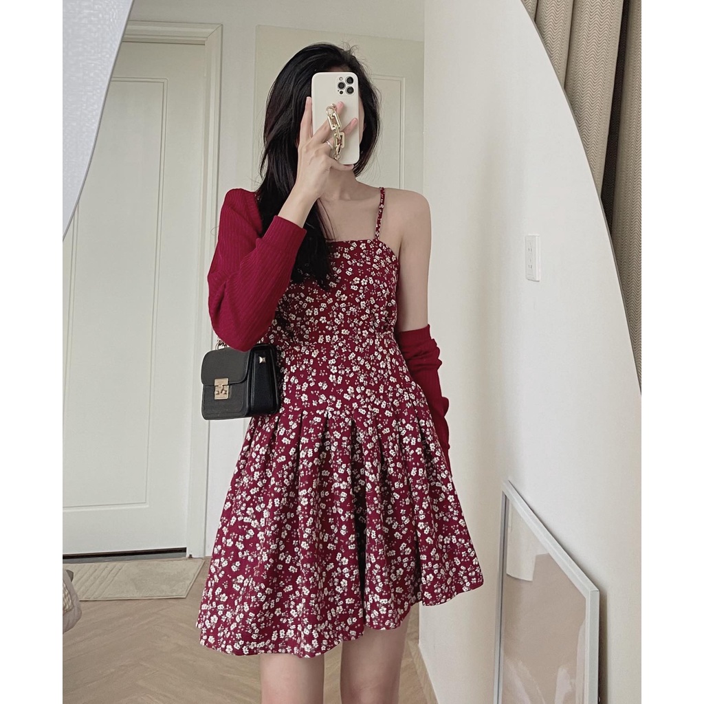 (ảnh thật) Audrey Set áo cdg len tăm mix váy dạ xòe 2s 2531