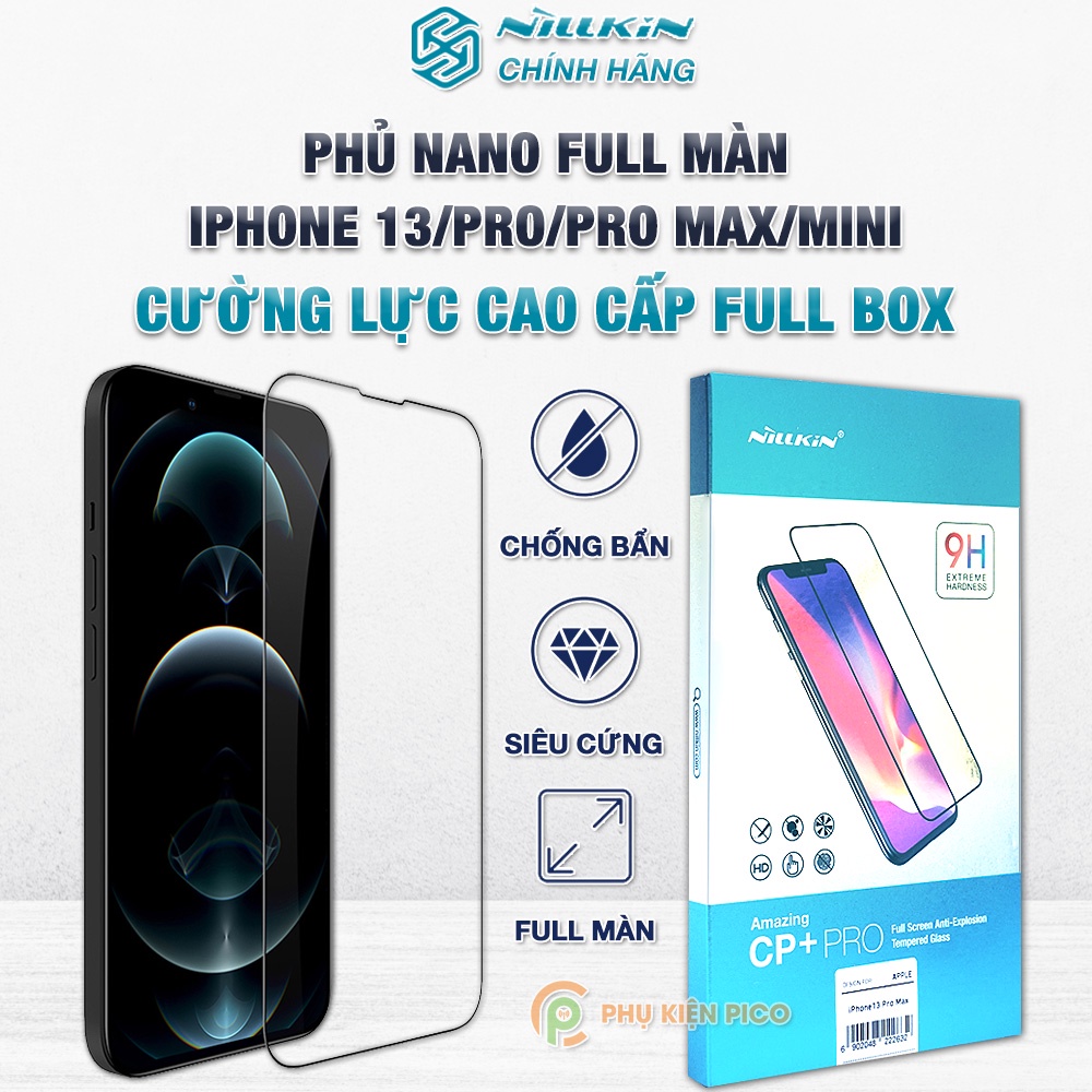 Kính cường lực iPhone 13 Pro Max / Iphone 12 Mini / 11 Pro Max full màn hình chính hãng Nillkin viền đen siêu mỏng