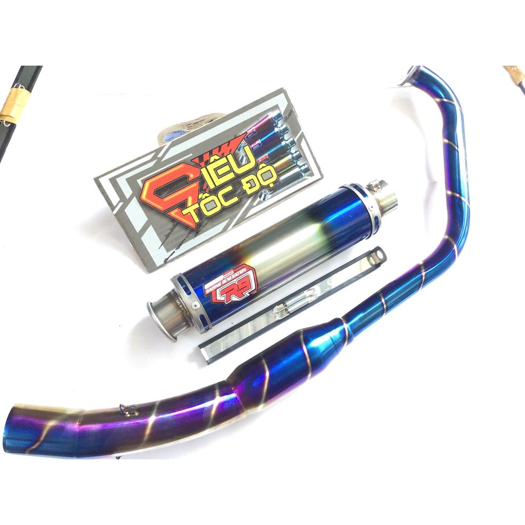 Bộ pô r9 full cổ bầu hơi titan exciter, winer, sonic, raider fi, satria, gsx,...