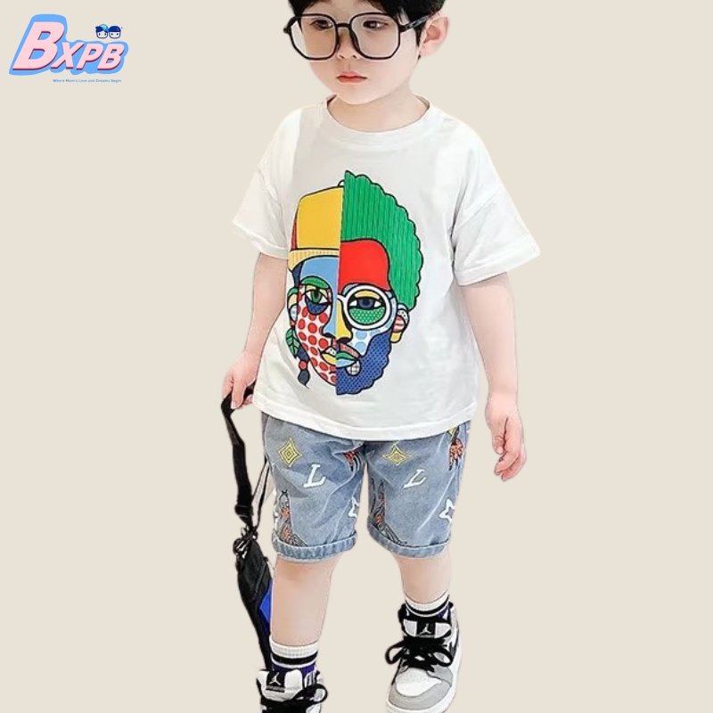 Bộ Áo Thun + Quần Short Dáng Rộng In Họa Tiết Hoạt Hình Thời Trang Mùa Hè Cho Bé Trai 3-15 Tuổi 90-160