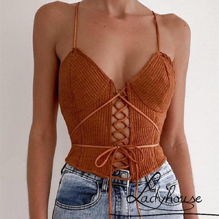 Áo croptop hai dây cổ chữ v đan dây chéo thời trang cho nữ