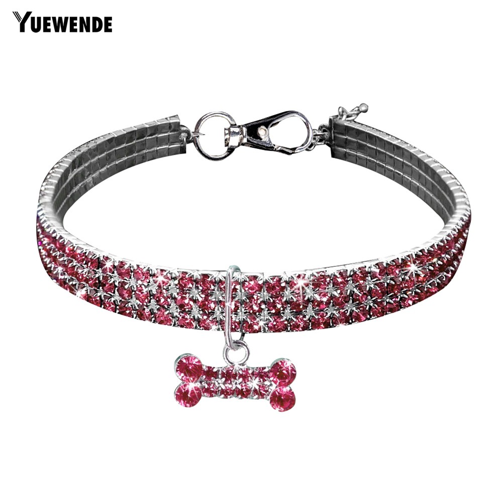 YUE ✻ Multi Row Shiny Rhinestone Bone Pendant Puppy Dog Collar Necklace Pet Supply
