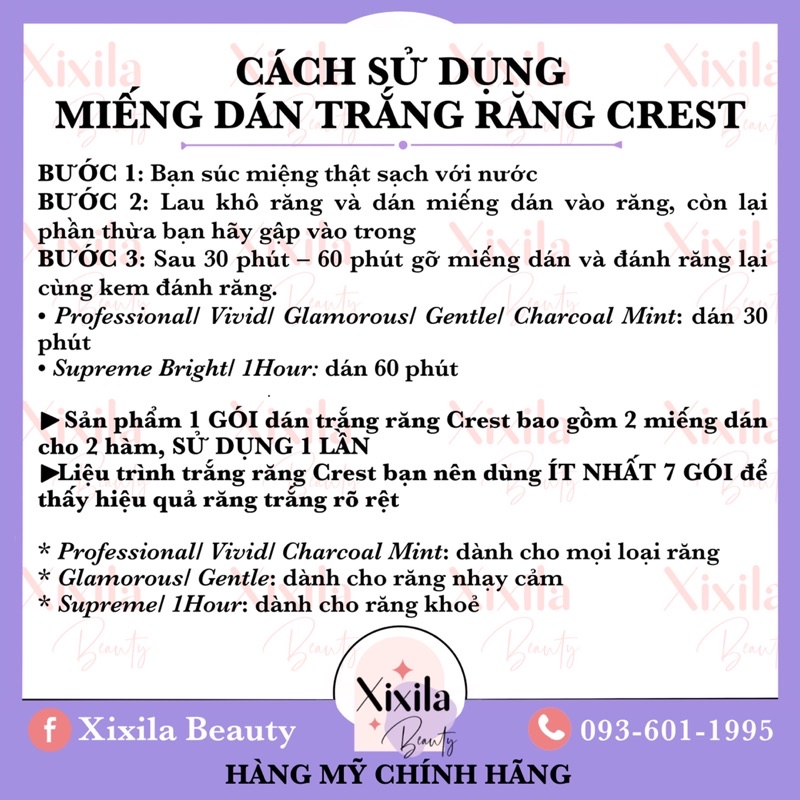 Miếng dán trắng răng Crest 3D White 1Hour Express trắng nhanh cấp tốc