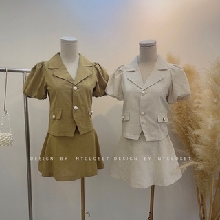 Set áo sơ mix chân váy xoè đũi linen nt closet