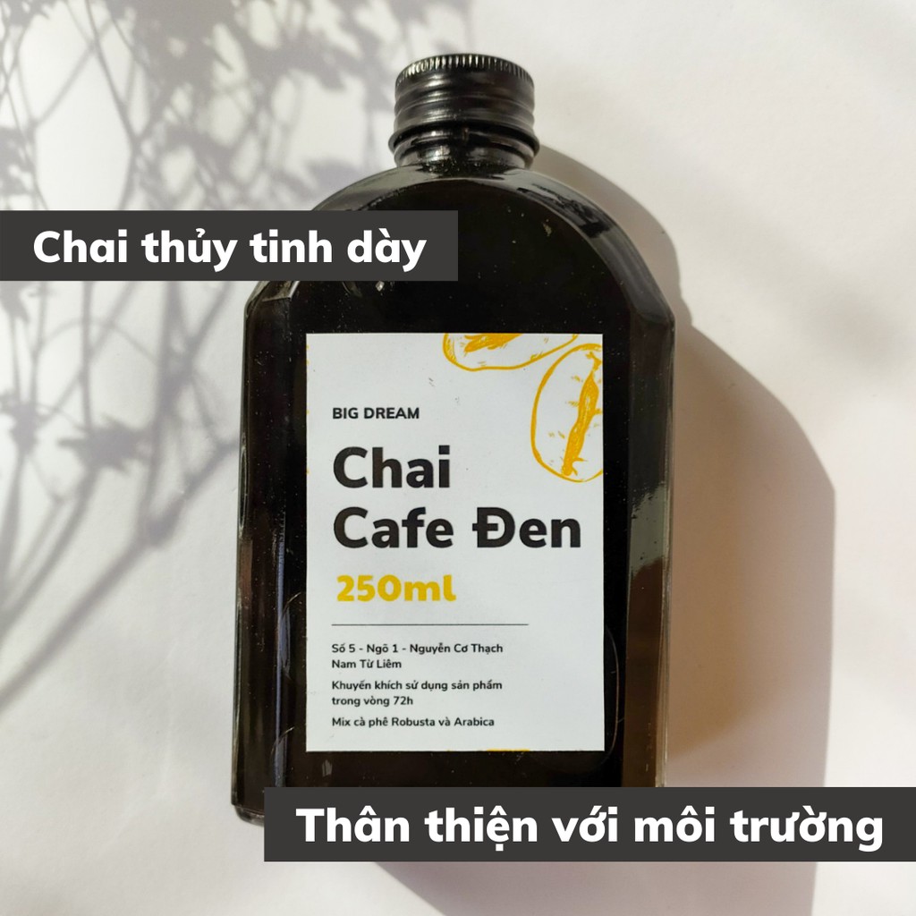 Cà phê nguyên chất đóng chai pha sẵn Đen 250ml phin cafe rang xay truyền thống đậm đà gia đình và văn phòng Big Dream