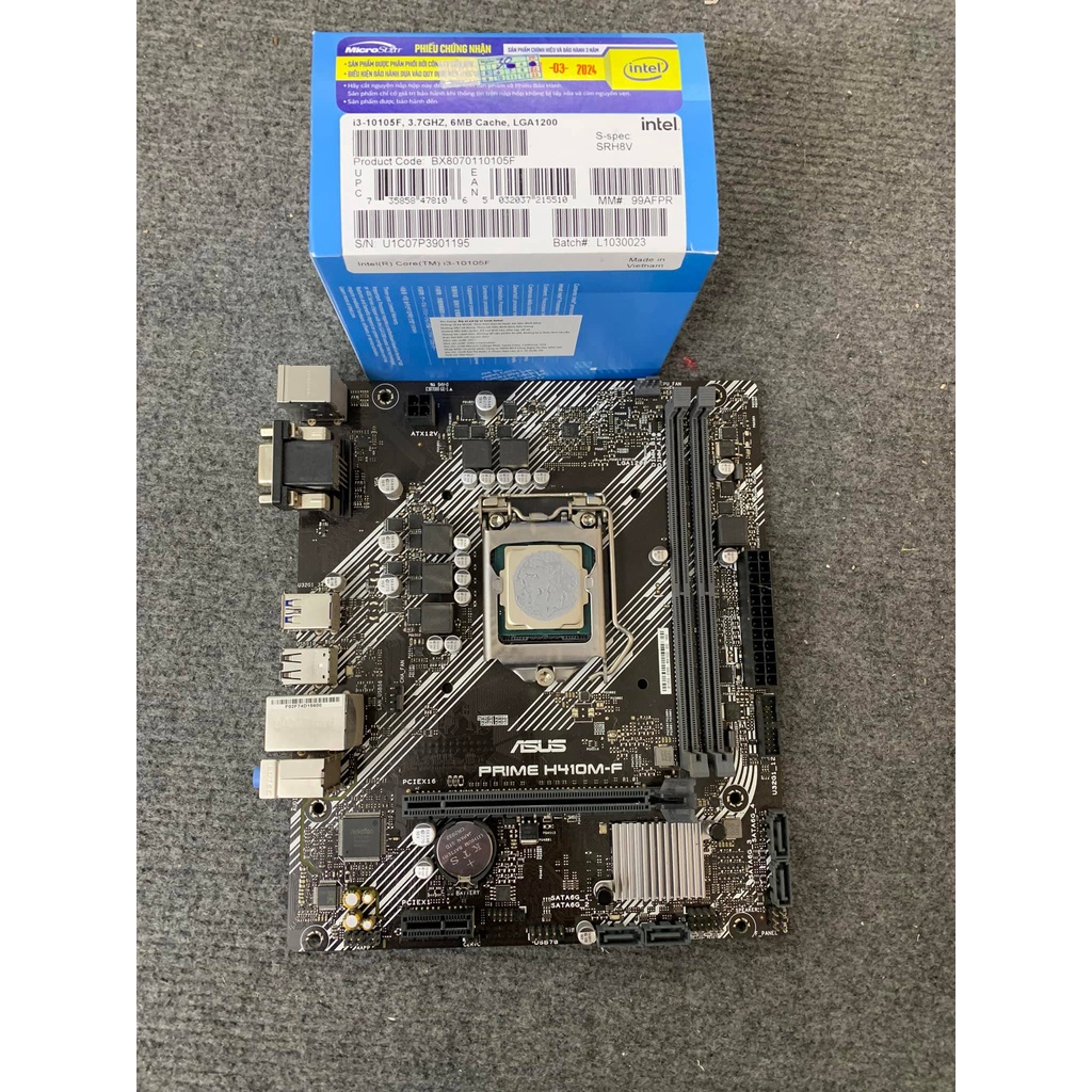 Combo Mainboard ASUS H410, CPU Core I3 10105F cho AE dựng Case