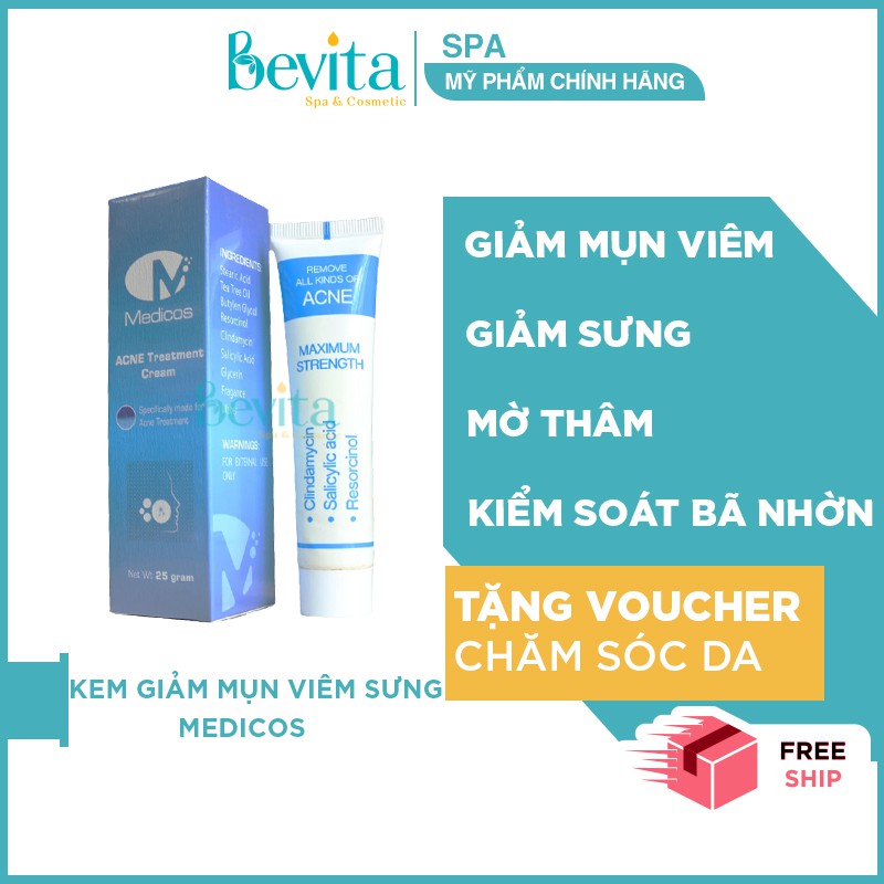 Kem giảm mụn bọc, mụn mủ MediCos Acne Treatment Cream 25gr, Kem giảm viêm sưng - Bevita