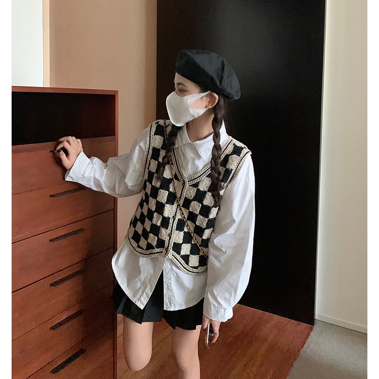 Áo len không tay dáng rộng họa tiết sọc caro cá tính | BigBuy360 - bigbuy360.vn