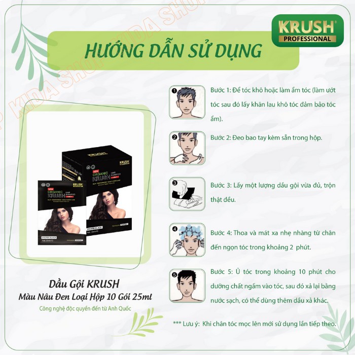 Dầu gội nhuộm tóc thảo dược thiên nhiên phủ bạc tóc KRUSH an toàn tiện lợi 10 phút tại nhà